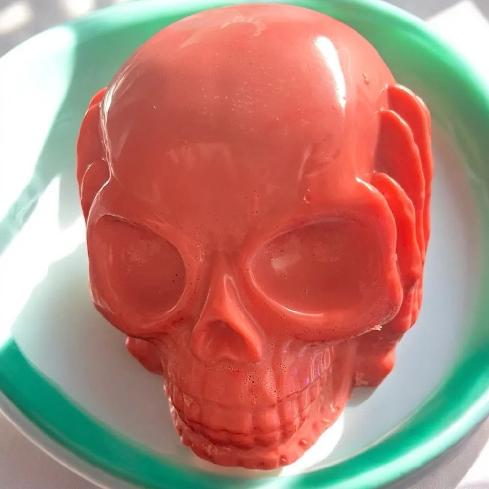 Cherry XL Skull soap handmade 5x4in 13oz shea butter & goat milk 100% plant base